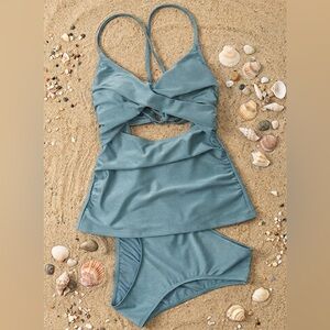 Cupshe Teal Green Two-Piece Tankini Swim Set